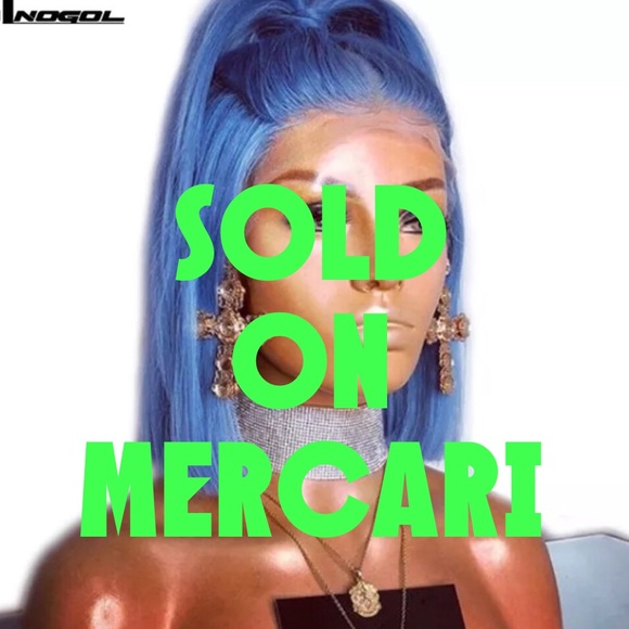 ANOGOL Accessories - 🌊OCEAN BLUE🌊,14” BOB,SWISS LACE FRONT WIG💙